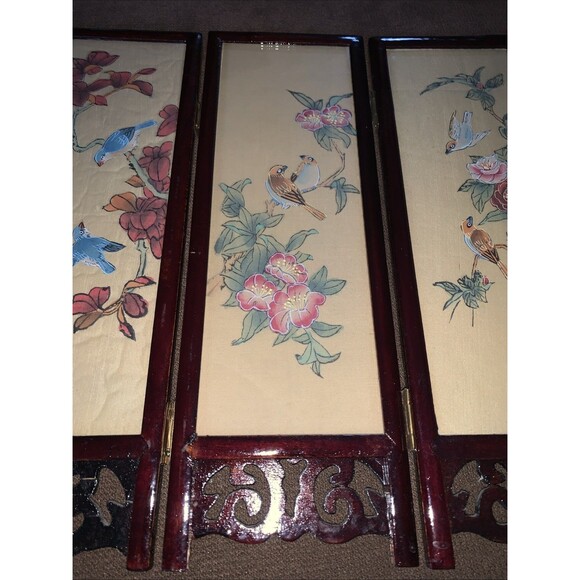 Hand Painted Dual Scene Mini Chinese  Four Panel Silk Screen 12H x 4W” X 4Panels - Picture 8 of 14